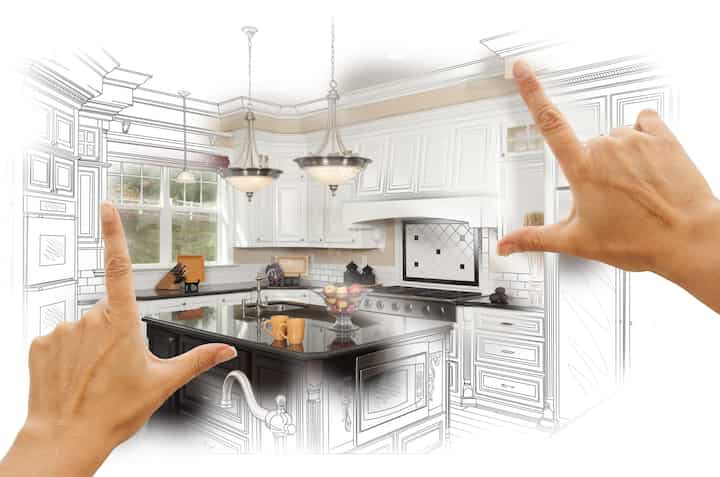 A kitchen renovation design with an open floor plan, featuring a large island and modern appliances in Bradenton